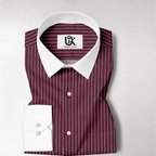 Men’s Burgundy White Vertical Striped Shirt | Contrast Collar & Cuffs | Full & Half Sleeve | Regular Fit Formal Casual Shirt
