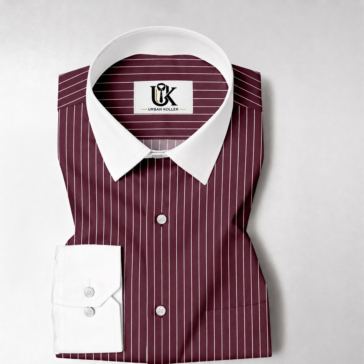 Men’s Burgundy White Vertical Striped Shirt | Contrast Collar & Cuffs | Full & Half Sleeve | Regular Fit Formal Casual Shirt