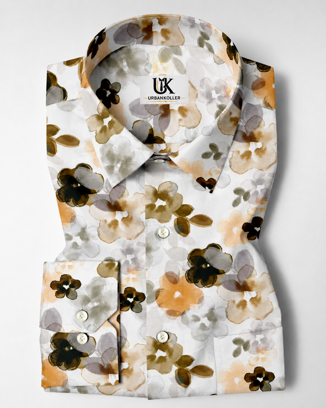 Bright White With Lark Yellow and Kombu Green Hibiscus Flowers Printed Cotton Linen Shirt