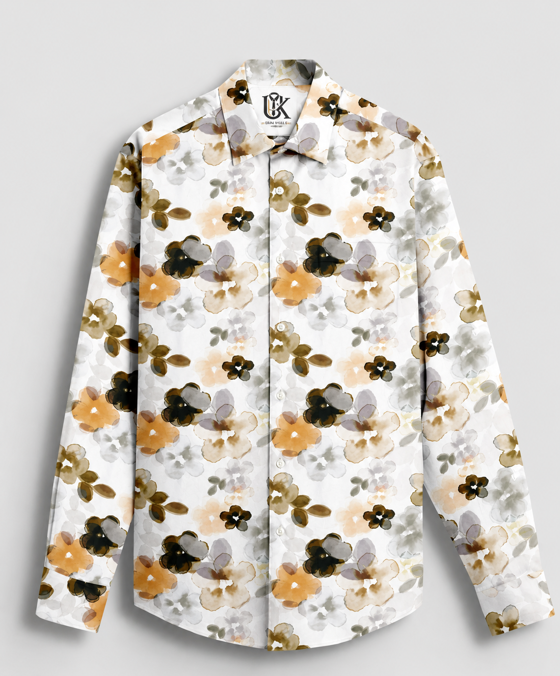 Bright White With Lark Yellow and Kombu Green Hibiscus Flowers Printed Cotton Linen Shirt