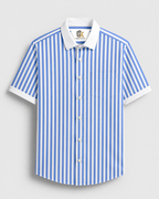 Robbia Blue And Milky White Stripes Oxford Structured Designer Cotton Shirt