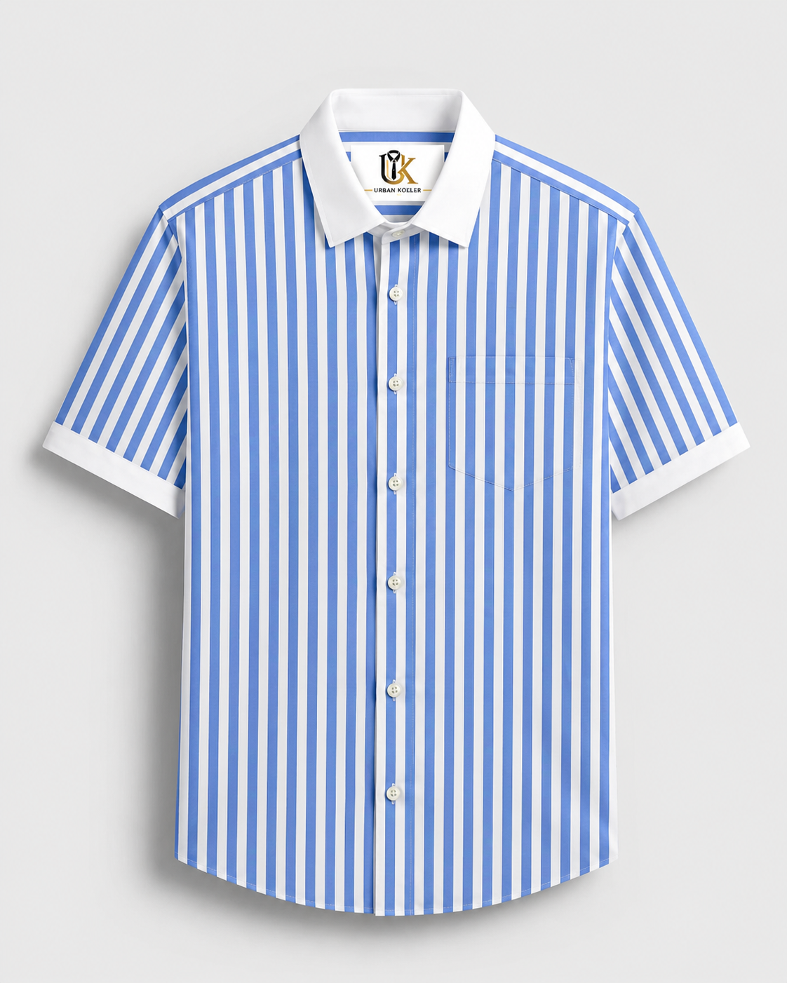 Robbia Blue And Milky White Stripes Oxford Structured Designer Cotton Shirt