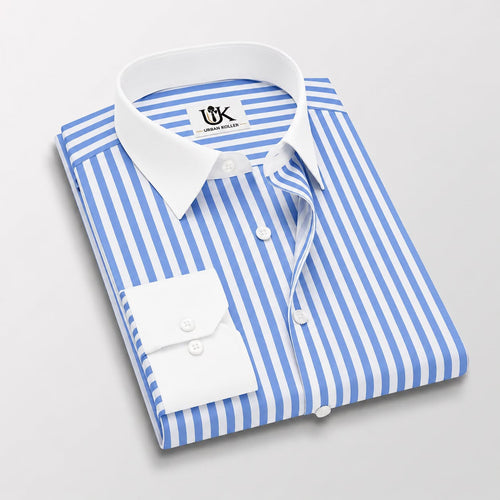 Robbia Blue And Milky White Stripes Oxford Structured Designer Cotton Shirt