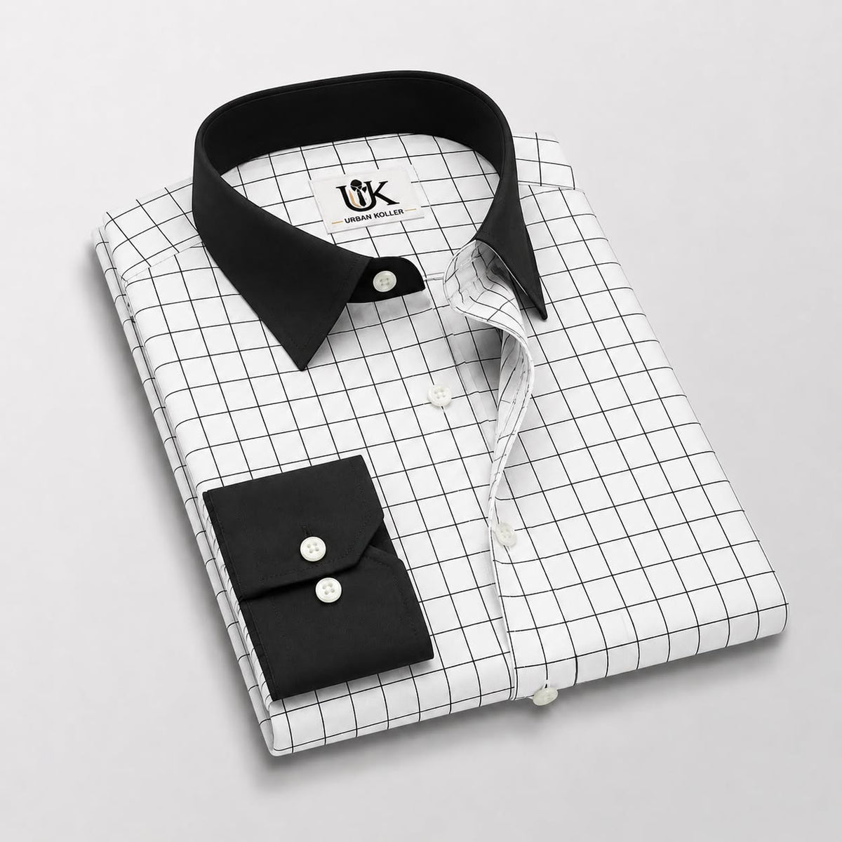 Men's White Black Windowpane Check Shirt Regular Fit Premium Formal Casual Wear Main image