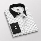 Men's White Black Windowpane Check Shirt Regular Fit Premium Formal Casual Wear