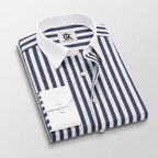 Men's Navy Blue White Bold Stripe Formal Shirt Regular Fit Premium Casual Wear