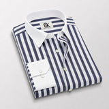 Men's Navy Blue White Bold Stripe Formal Shirt Regular Fit Premium Casual Wear