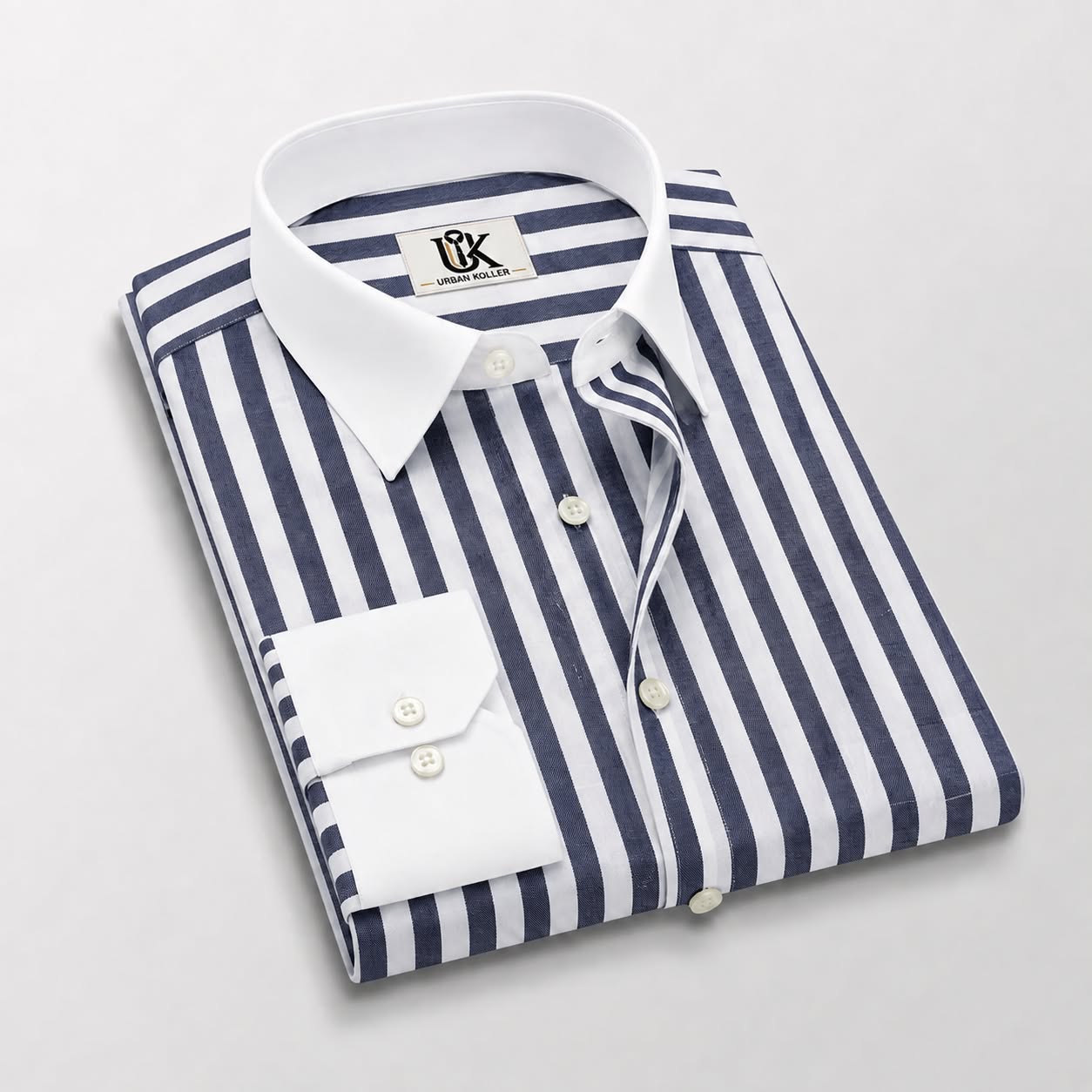 Men's Navy Blue White Bold Stripe Formal Shirt Regular Fit Premium Casual Wear