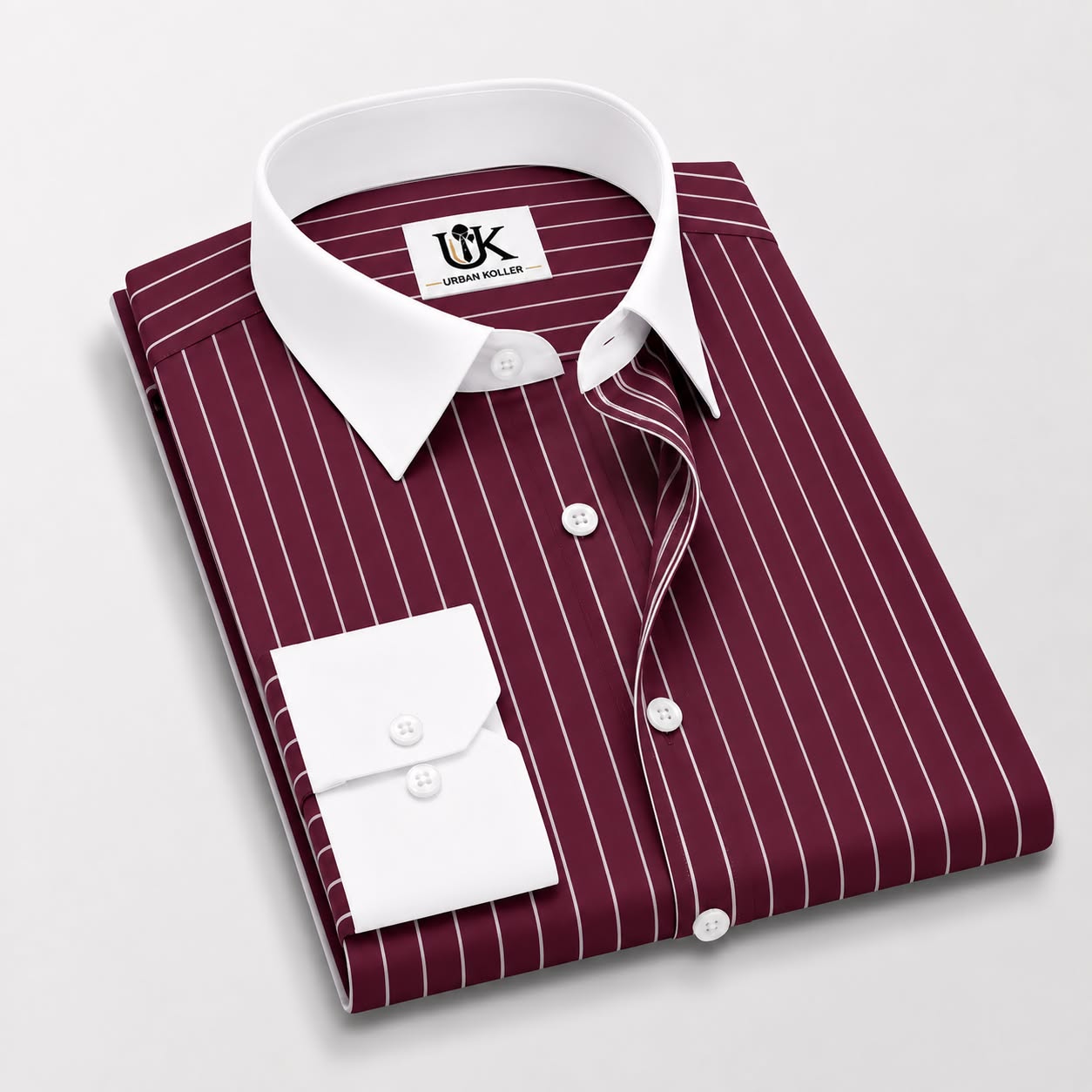Men’s Burgundy White Vertical Striped Shirt | Contrast Collar & Cuffs | Full & Half Sleeve | Regular Fit Formal Casual Shirt Main image