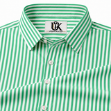Men's Green & White Vertical Striped Regular Fit Formal Shirt | Full & Half Sleeve