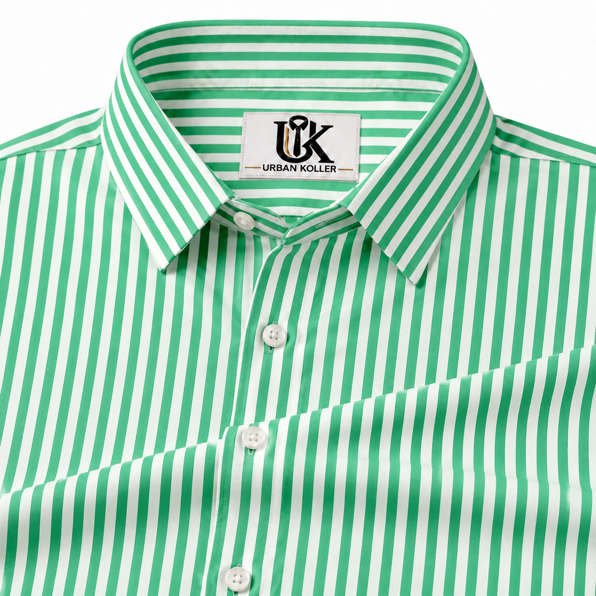 Men's Green & White Vertical Striped Regular Fit Formal Shirt | Full & Half Sleeve