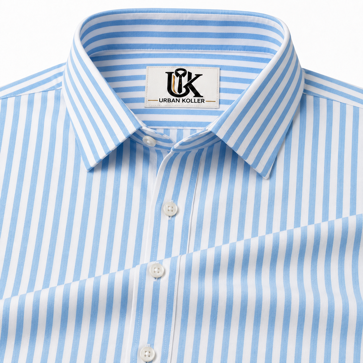 Men's Light Sky Blue & White Vertical Striped Regular Fit Formal Shirt | Full & Half Sleeve