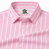 Men’s Pink & White Vertical Striped Regular Fit Formal Casual Shirt, Full & Half Sleeve