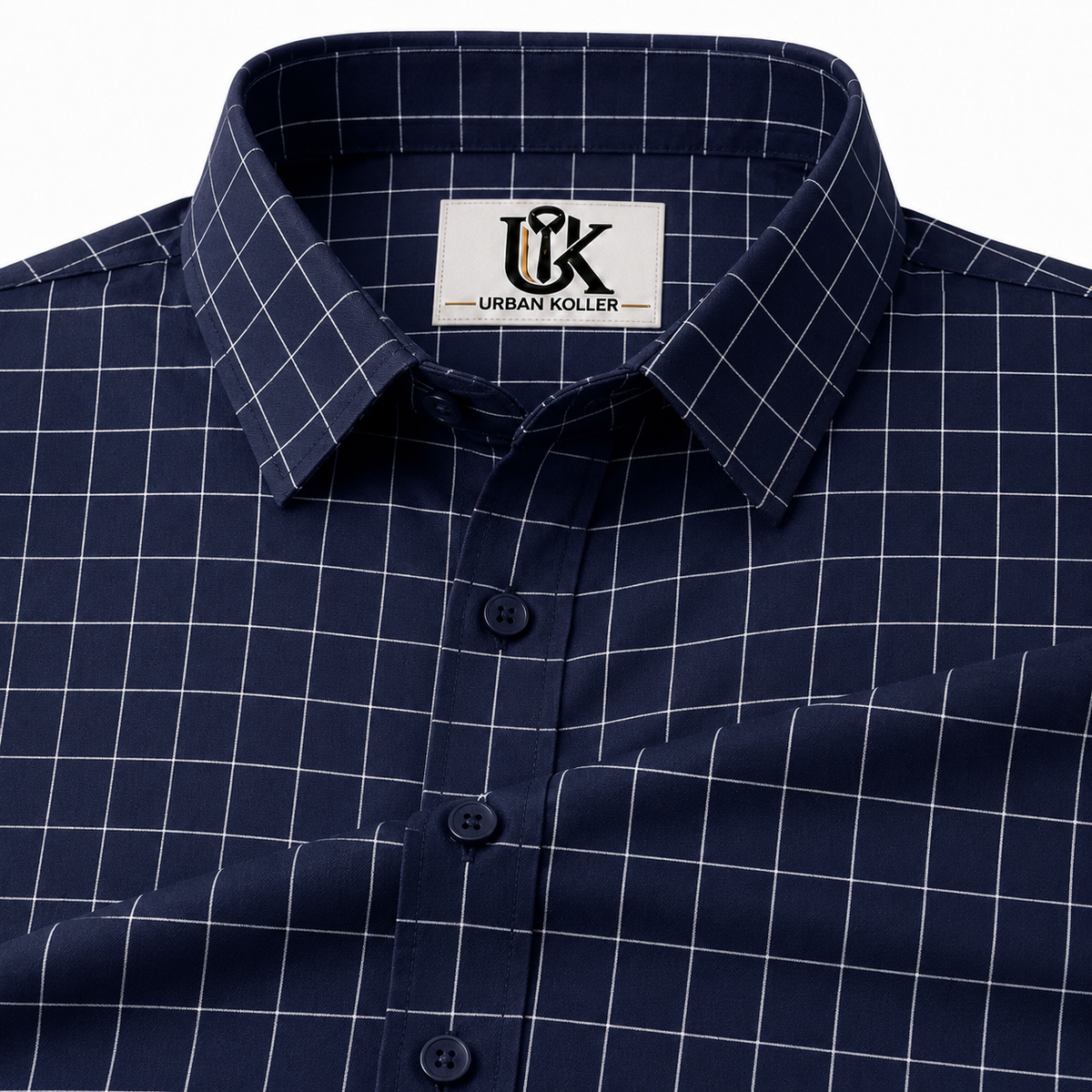 Men's Navy Blue Grid Checkered Shirt - Smart Casual Button-Down