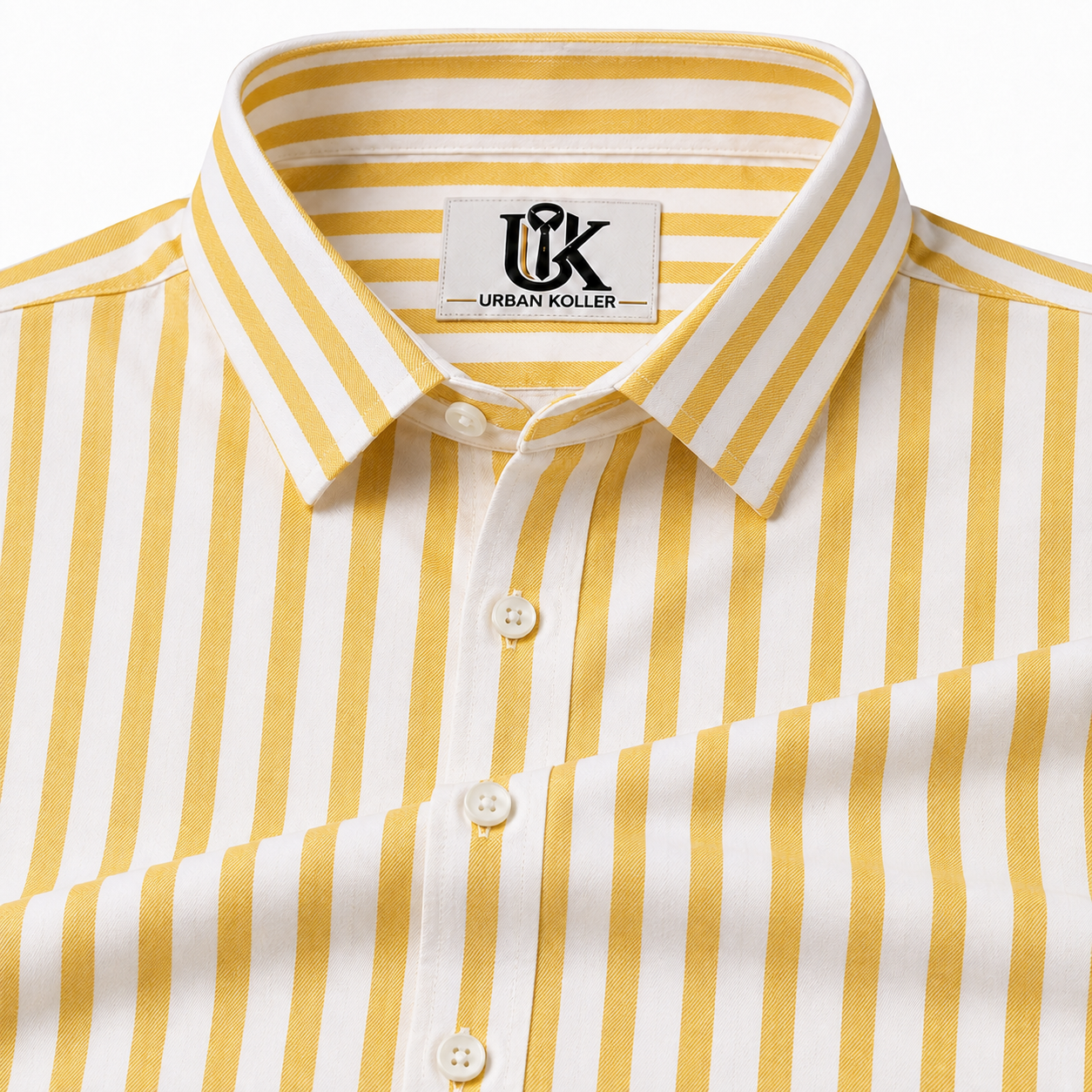 Men's Mustard Yellow & White Striped Regular Fit Formal Shirt | Full & Half Sleeve Main image