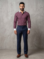 Men’s Burgundy White Vertical Striped Shirt | Contrast Collar & Cuffs | Full & Half Sleeve | Regular Fit Formal Casual Shirt