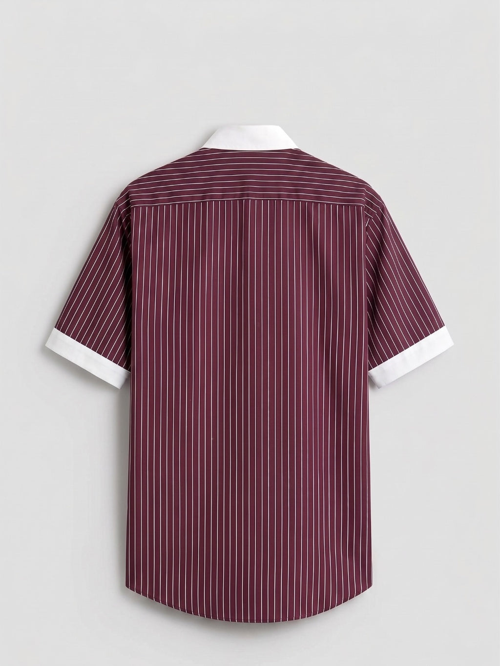 Men’s Burgundy White Vertical Striped Shirt | Contrast Collar & Cuffs | Full & Half Sleeve | Regular Fit Formal Casual Shirt