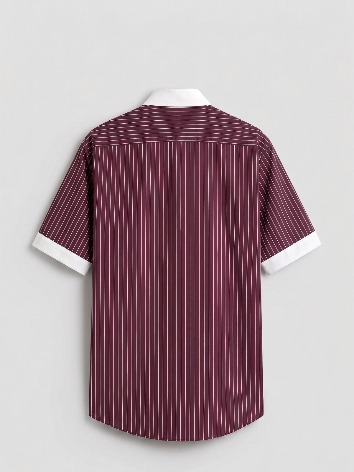 Men’s Burgundy White Vertical Striped Shirt | Contrast Collar & Cuffs | Full & Half Sleeve | Regular Fit Formal Casual Shirt