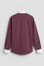 Men’s Burgundy White Vertical Striped Shirt | Contrast Collar & Cuffs | Full & Half Sleeve | Regular Fit Formal Casual Shirt