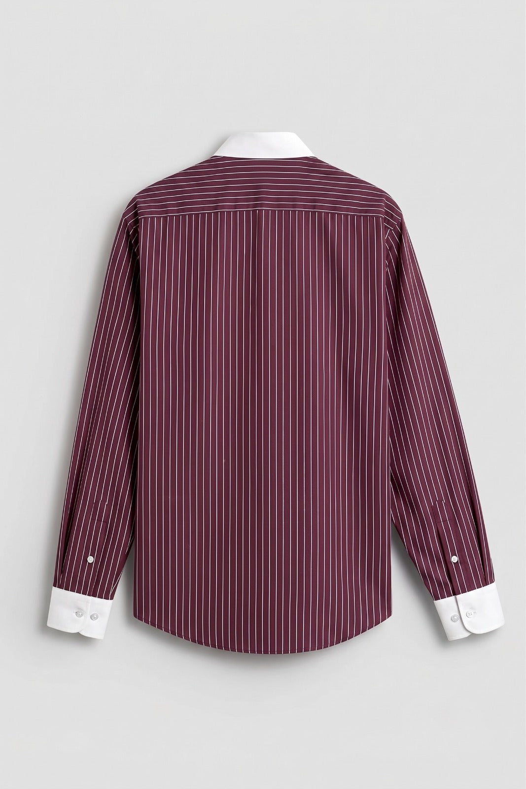 Men’s Burgundy White Vertical Striped Shirt | Contrast Collar & Cuffs | Full & Half Sleeve | Regular Fit Formal Casual Shirt