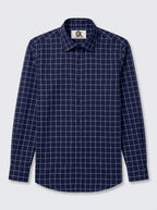 Men's Navy Blue Grid Checkered Shirt - Smart Casual Button-Down