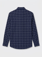 Men's Navy Blue Grid Checkered Shirt - Smart Casual Button-Down