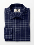 Men's Navy Blue Grid Checkered Shirt - Smart Casual Button-Down