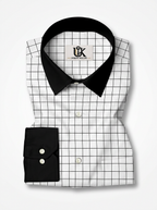 Men's White Black Windowpane Check Shirt Regular Fit Premium Formal Casual Wear
