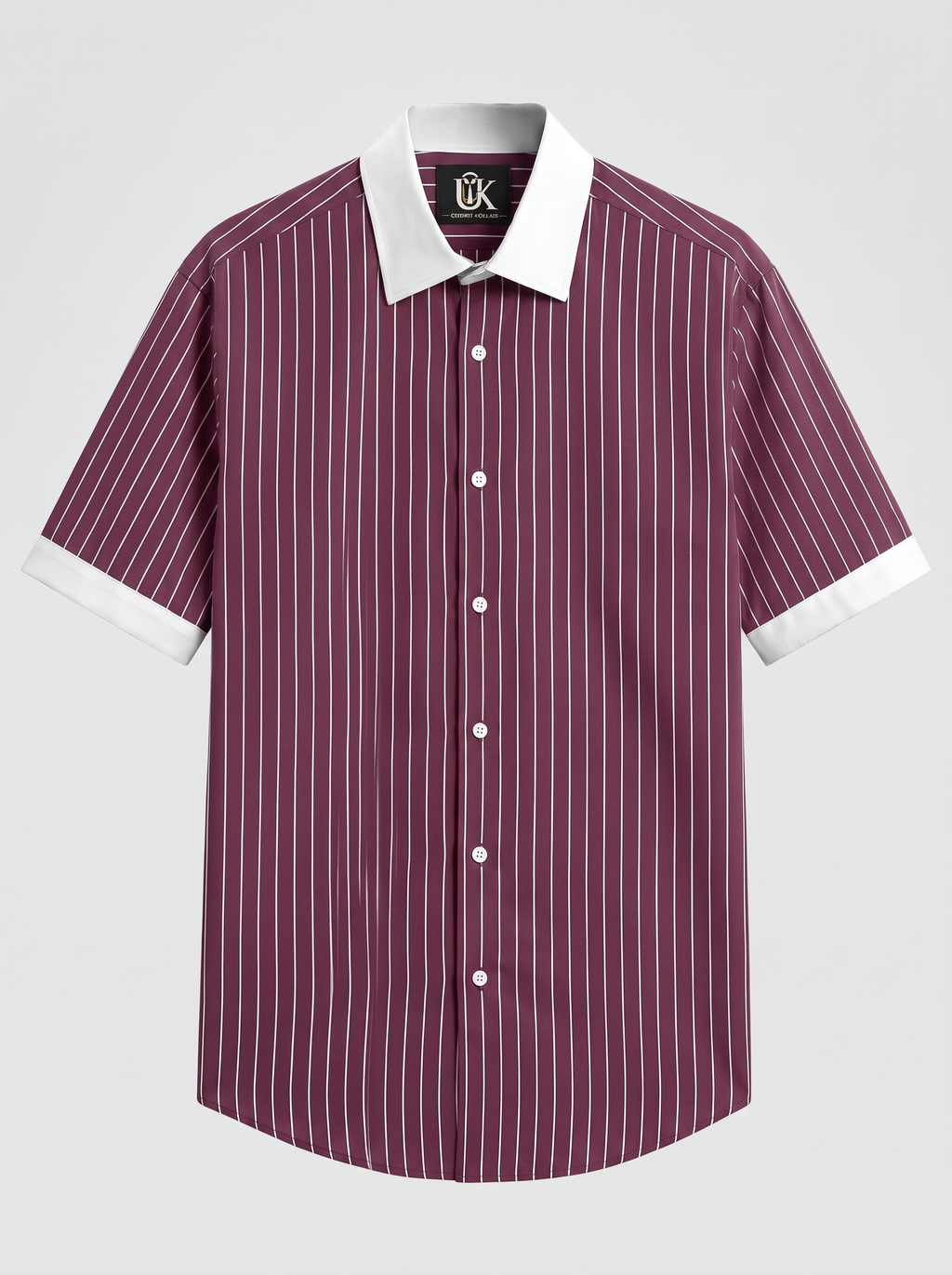 Men’s Burgundy White Vertical Striped Shirt | Contrast Collar & Cuffs | Full & Half Sleeve | Regular Fit Formal Casual Shirt