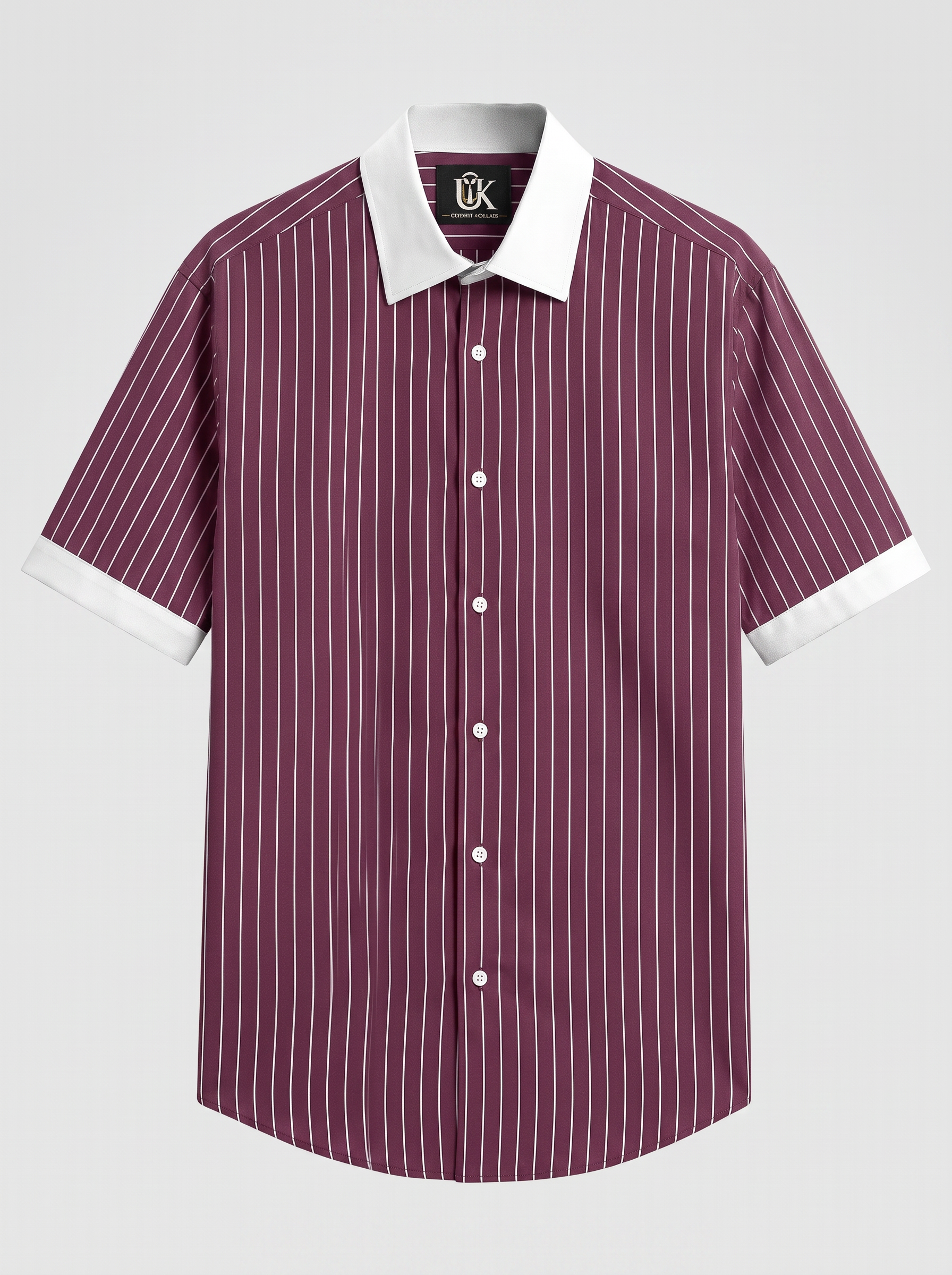 Men’s Burgundy White Vertical Striped Shirt | Contrast Collar & Cuffs | Full & Half Sleeve | Regular Fit Formal Casual Shirt