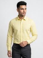 Men’s Lemon Yellow Textured Shirt, Regular Fit Formal Casual Full & Half Sleeve