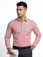 Men's White & Rose Pink Striped Regular Fit Formal Shirt | Full & Half Sleeve