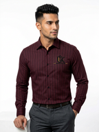 Men's Coffee Brown Pinstripe Formal Shirt Regular Fit | Full & Half Sleeve