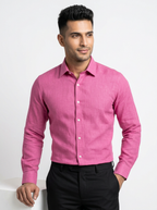 Men’s Fuchsia Pink Textured Regular Fit Formal Casual Shirt, Full & Half Sleeve