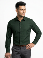 Men's Dark Forest Green Pinstripe Shirt Regular Fit Premium Formal Casual Wear