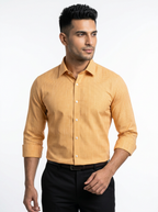 Men’s Mustard Yellow Micro Check Regular Fit Formal Casual Shirt, Full & Half Sleeve