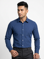 Men's Blue Vertical Stripe Formal Shirt Regular Fit | Full & Half Sleeve