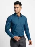 Men’s Deep Ocean Blue Solid Regular Fit Formal Casual Shirt, Full & Half Sleeve