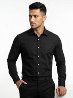 Men’s Jet Black Solid Regular Fit Formal Casual Shirt, Full & Half Sleeve