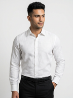 Men’s Pure White Textured Regular Fit Formal Casual Shirt, Full & Half Sleeve