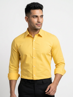 Men’s Golden Yellow Solid Regular Fit Formal Casual Shirt, Full & Half Sleeve