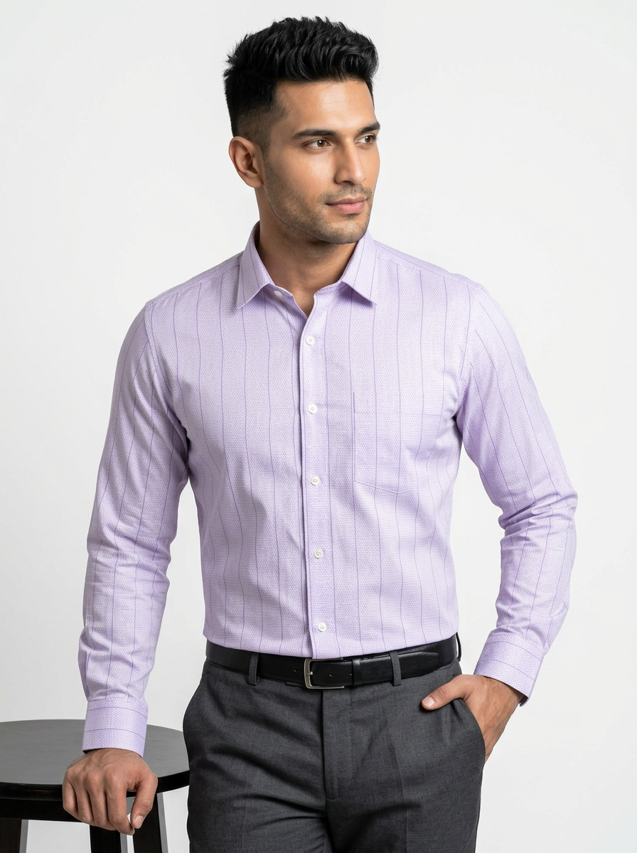 Men's Lavender Textured Formal Shirt Regular Fit | Full & Half Sleeve Secondary image