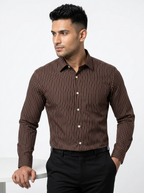 Men's Dark Brown Pinstripe Formal Shirt Regular Fit | Full & Half Sleeve