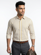 Men's White Gold Pinstripe Regular Fit Formal Shirt | Full & Half Sleeve