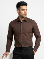 Men's Dark Chocolate Brown Pinstriped Regular Fit Formal Shirt | Full & Half Sleeve