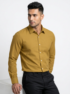 Men’s Antique Mustard Gold Textured Regular Fit Formal Casual Shirt, Full & Half Sleeve