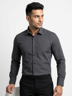 Men's Charcoal Grey Pinstripe Shirt Premium Regular Fit Formal Office Business Wear