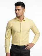 Men's Pastel Yellow White Pinstripe Shirt Regular Fit Premium Formal Casual Wear
