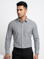 Men's White Black Stripe Regular Fit Formal Shirt | Full & Half Sleeve