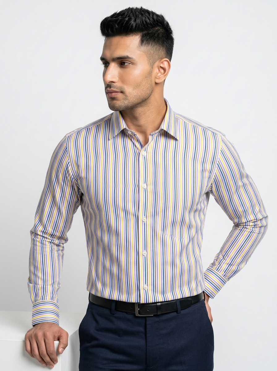 Men's Multicolor Fine Striped Regular Fit Formal Shirt | Full & Half Sleeve Secondary image